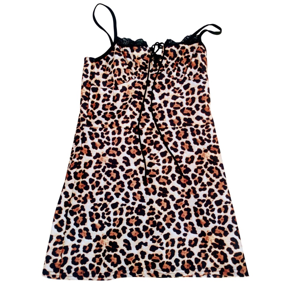 Topshop Leopard Print Lace Trim Cami Mini Dress Animal Print Y2K Aesthetic 4 - Picture 2 of 4